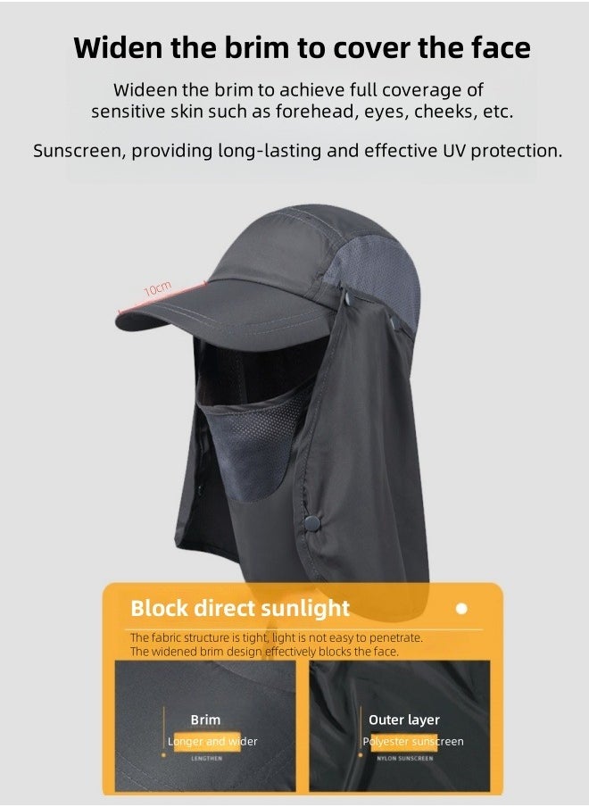 Generic Summer sun hat outdoor fishing sun hat with face and neck flap, removable breathable mountaineering hat (gray)  - Image 5