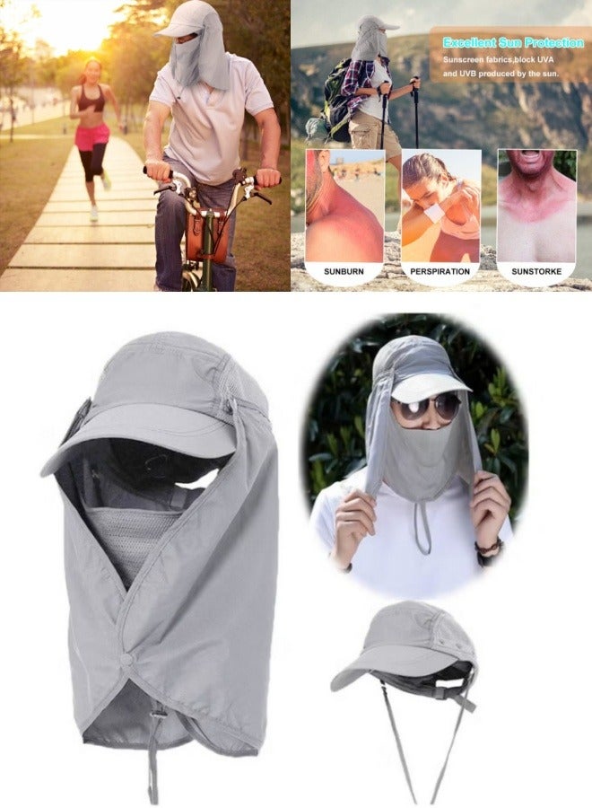 Generic Summer sun hat outdoor fishing sun hat with face and neck flap, removable breathable mountaineering hat (gray) - Image 1