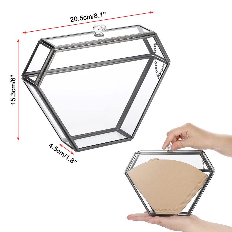 ELLDOO Black Glass Coffee Filter Holder Coffee Paper Storage Container Filter Paper Dispenser Rack with Dustproof Cover - Image 2