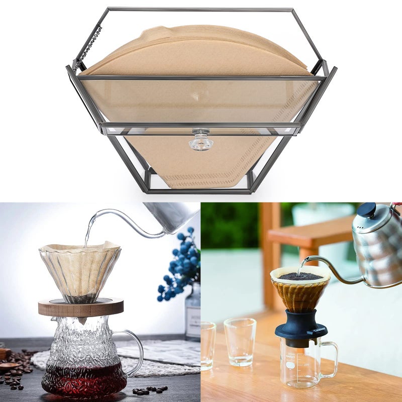 ELLDOO Black Glass Coffee Filter Holder Coffee Paper Storage Container Filter Paper Dispenser Rack with Dustproof Cover - Image 5
