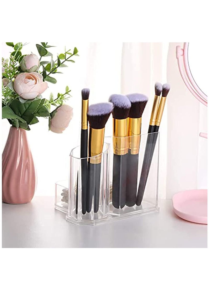 KASTWAVE Clear Makeup Brush Holder, 3-Compartment Different Size Cosmetics Organizer Storage - Image 2