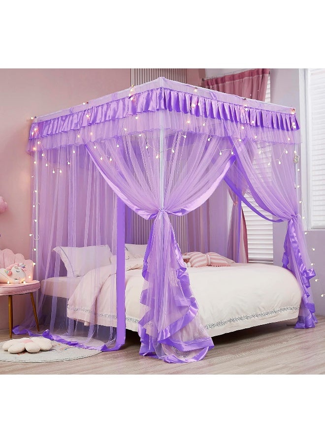 Mengersi Canopy Bed Curtains Queen Size  Bed Canopy Curtains  4 Opening Canopy for Bed Cute Princess Bedroom Decoration Gift Purple Queen - Image 3