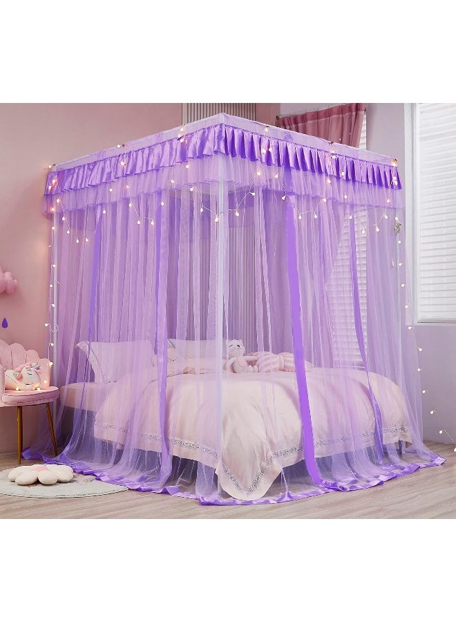 Mengersi Canopy Bed Curtains Queen Size  Bed Canopy Curtains  4 Opening Canopy for Bed Cute Princess Bedroom Decoration Gift Purple Queen - Image 2