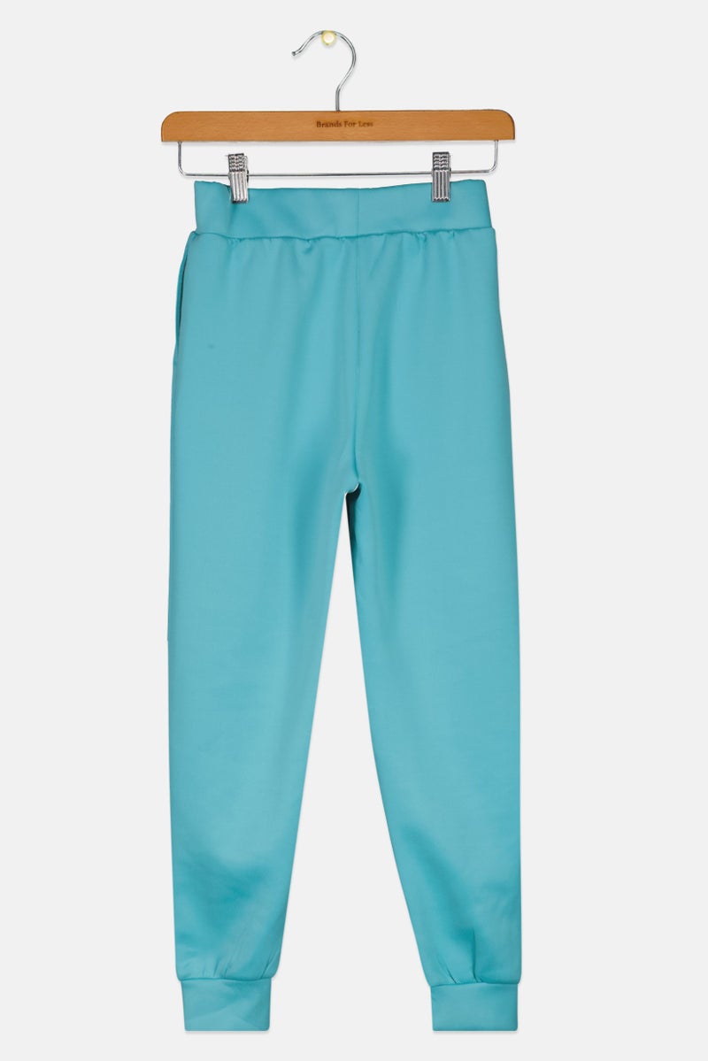 Cool Club Kids Girl Sportswear Fit Solid Training Track Pant, Turquoise - Image 2