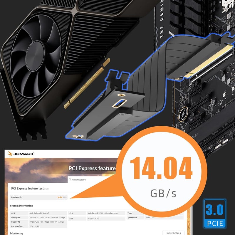 GLOTRENDS 250mm PCIe 3.0 X16 Riser Cable for Low-end PCIe 3.0 GPUs, Such as GeForce RTX 20/GTX 16/GTX 10 Series and AMD Radeon RX5000/VII/RX Vega/R9 Fury Series, etc - Image 3