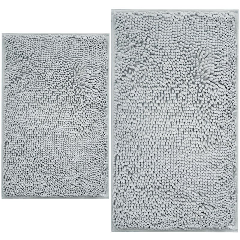 BOANKODU Bathroom Rugs Sets 2 Piece, Extra Soft Chenille Bath Mat Absorbent Bathroom Rug, Bathroom Mat with PVC Non-Slip Bottom, Machine Washable Bath Rugs (32x20 Inch + 24x16 Inch, Light Grey) - Image 1
