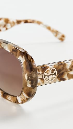 Tory Burch Women's Miller Oval Sunglasses, Transparent & Brown Tort, One Size - Image 3