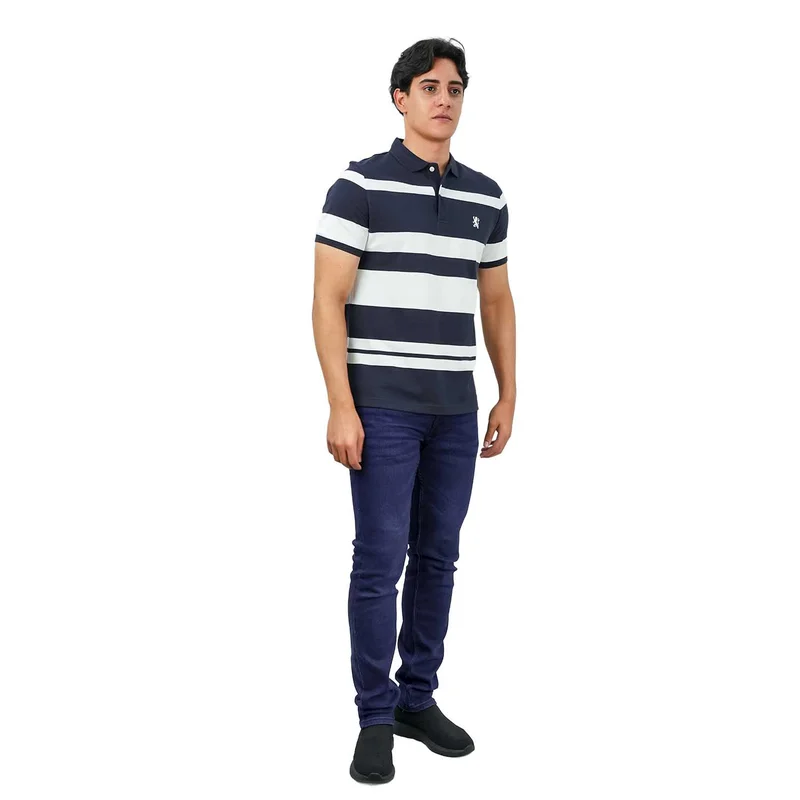 GIORDANO Men's Slim Fit Stripe Polo - Cotton Pique, Flat Knit Collar