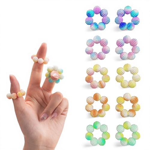 NPPN Spiky Sensory Rings 10 Pack Fidget Rings for Anxiety Relief Finger Massager for Adults Teens Quiet Acupressure Ring for Classroom Office Gradient - Image 1