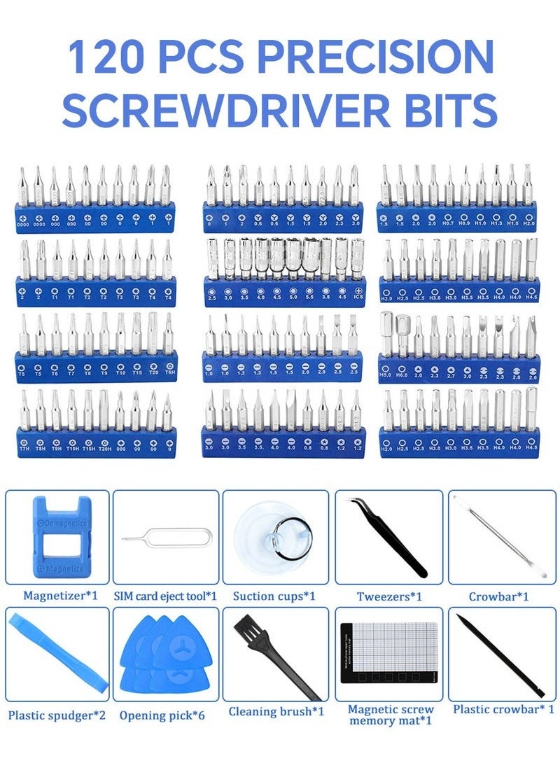 Hanayo Screwdriver Set 142 In 1 Precision Screwdriver Bit with 120 Magnetic Bits Portable Screwdriver Multitool Mobile Phone PC Repair Tool Kit(Blue) - Image 2