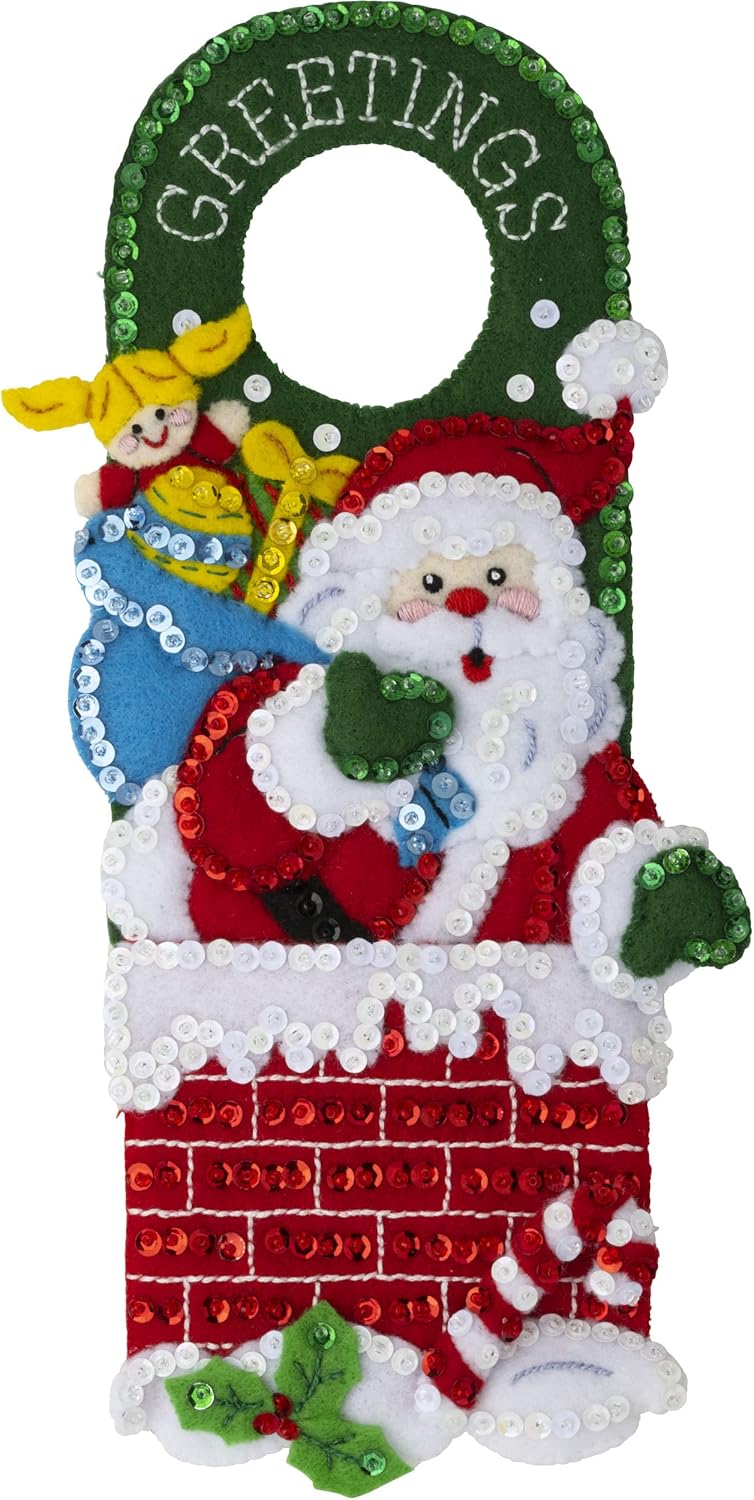 Bucilla, Holiday Christmas Set of 2 Felt Applique Door Hanger Making Kit, Supplies for DIY Needlepoint Arts and Crafts, 89471E - Image 5