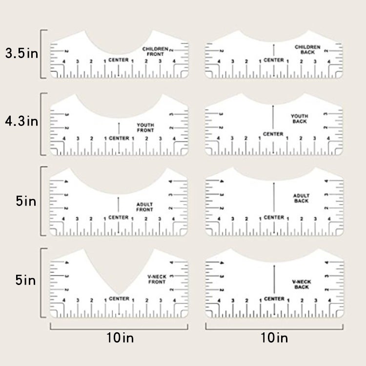 Platform New Product V Neck Eight-In-One T-Shirt Alignment Tool Pvc Ruler V Round Neck Eight-Piece Set T-Shirt Guide Ruler - Image 5
