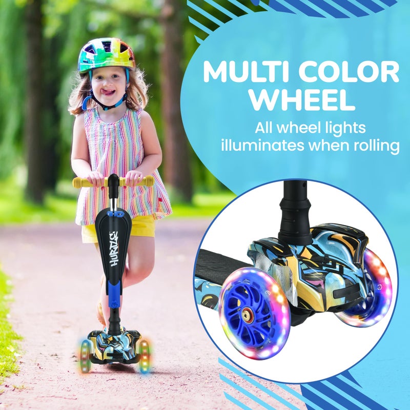 Hurtle ScootKid 3 Wheel Toddler Child Mini Ride On Toy Tricycle Scooter with Adjustable Handlebar, Foldable Seat, and Colorful LED Light Up Smooth Rolling Wheels, Graffiti - Image 5