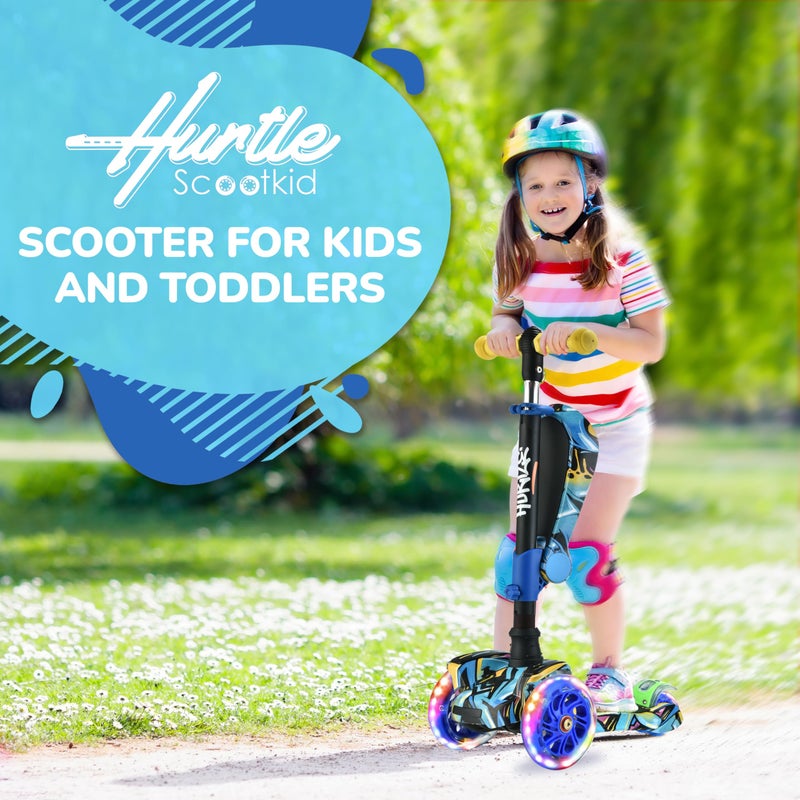 Hurtle ScootKid 3 Wheel Toddler Child Mini Ride On Toy Tricycle Scooter with Adjustable Handlebar, Foldable Seat, and Colorful LED Light Up Smooth Rolling Wheels, Graffiti - Image 2