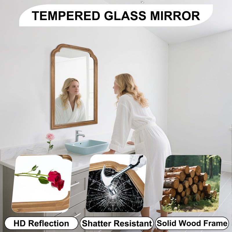 BOMINICA Wood Bathroom Mirror for Wall, 36 x 24 Inch Large Decorative Wall Mirror with Rustic Wooden Frame for Living Room, Vanity, Bedroom, Entryway, Farmhouse - Image 5