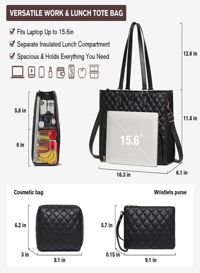Keyli 3PCS Sets Lunch Tote bag for Women,15.6 Inch Laptop Work Bag with Insulated Lunch Box Compartment，Large Capacity Quilted Casual Computer Handbag for Office Business Work Nurse Teacher Travel - Image 3