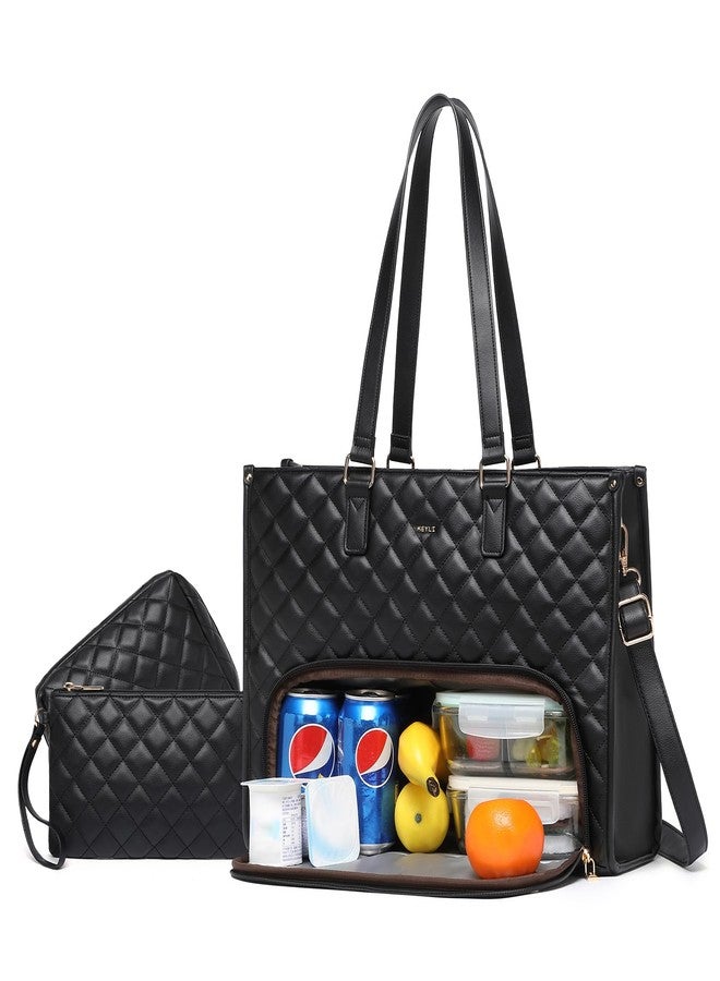 Keyli 3PCS Sets Lunch Tote bag for Women,15.6 Inch Laptop Work Bag with Insulated Lunch Box Compartment，Large Capacity Quilted Casual Computer Handbag for Office Business Work Nurse Teacher Travel - Image 1