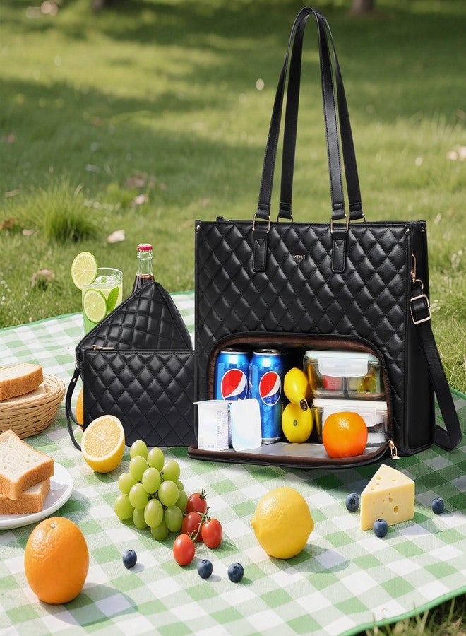 Keyli 3PCS Sets Lunch Tote bag for Women,15.6 Inch Laptop Work Bag with Insulated Lunch Box Compartment，Large Capacity Quilted Casual Computer Handbag for Office Business Work Nurse Teacher Travel - Image 2