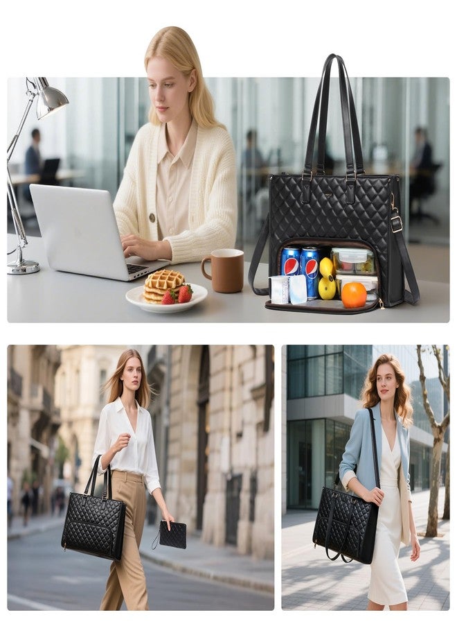 Keyli 3PCS Sets Lunch Tote bag for Women,15.6 Inch Laptop Work Bag with Insulated Lunch Box Compartment，Large Capacity Quilted Casual Computer Handbag for Office Business Work Nurse Teacher Travel - Image 5