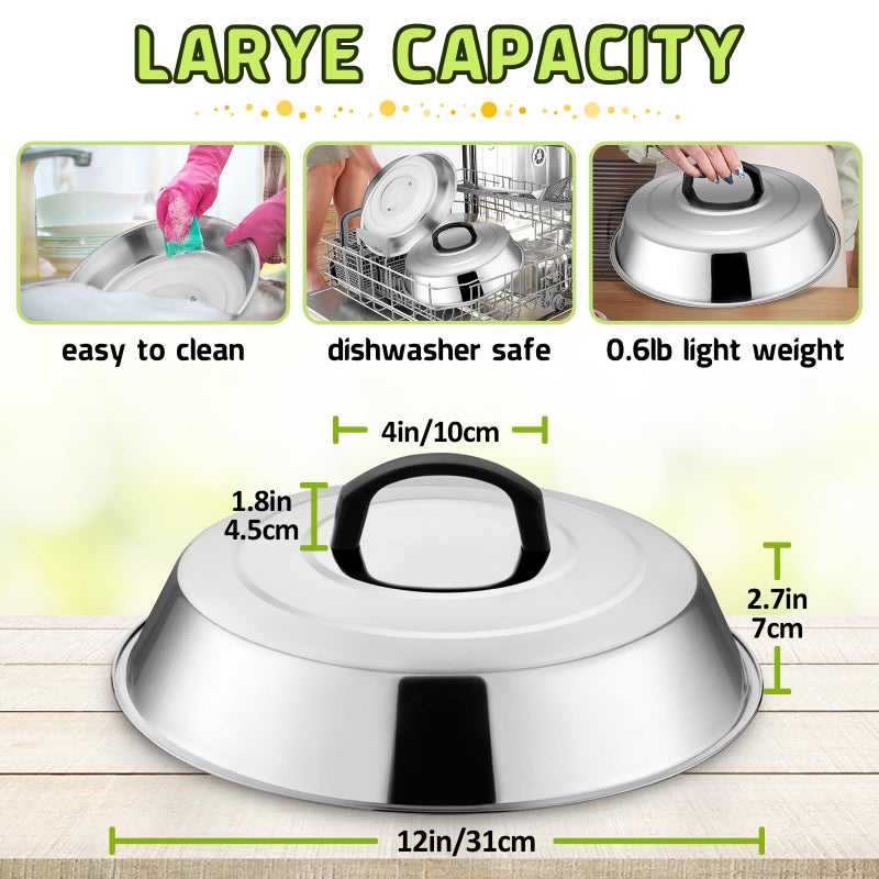 HaSteeL Cheese Melting Dome Set of 2, 12 Inch Round Basting Cover Metal Steam Cover, Stainless Steel Griddle Accessories for Flat Top Grill/Outdoor BBQ/Kitchen Cooking - Image 2