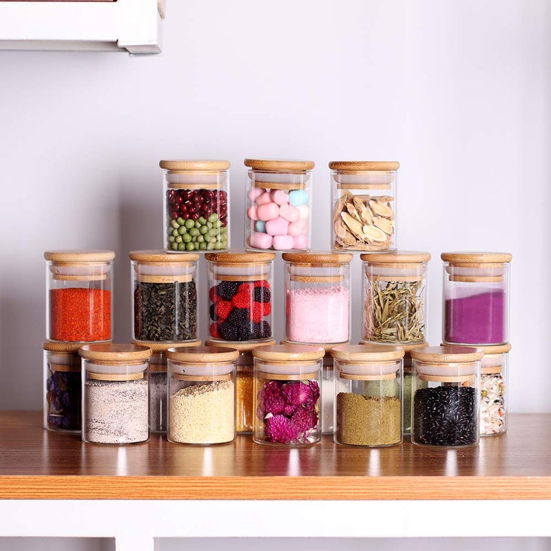 Tzerotone Spice Jar Set 2.5oz 20 Piece Glass Jar with Bamboo Airtight Lids and Labels  Mini Clear Food Storage Containers for pantry  kitchen canisters for Tea  Herbs  Sugar  Salt  Coffee - Image 2