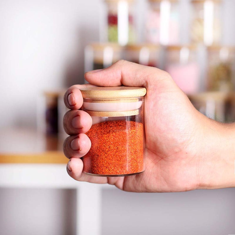 Tzerotone Spice Jar Set 2.5oz 20 Piece Glass Jar with Bamboo Airtight Lids and Labels  Mini Clear Food Storage Containers for pantry  kitchen canisters for Tea  Herbs  Sugar  Salt  Coffee - Image 5