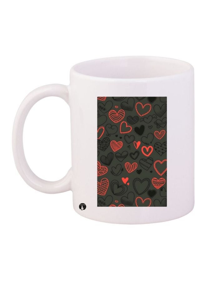 Heart Printed Coffee Mug White/Grey/Pink 11ounce
