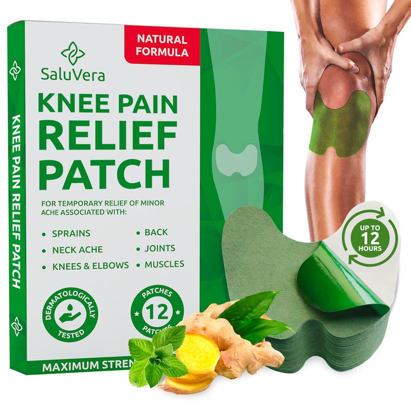SaluVera Knee Pain Relief Patch, Warming Herbal Plaster Pain Patches, Knee Patches for Pain Relief Bone on Bone Extra Strength,12 Hour Long Lasting Relief of Joint Pains, 12 Count - Image 1