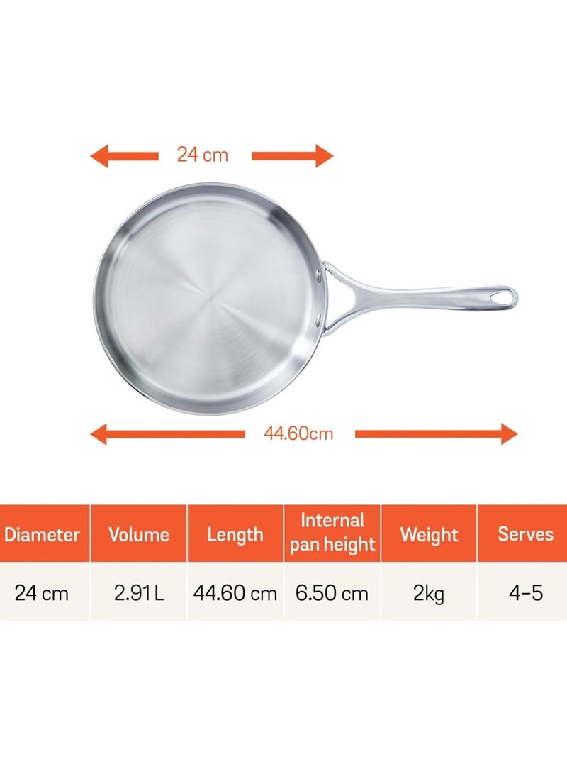 Meyer Select 24cm Stainless Steel Sauté Pan with Tempered Glass Lid – Induction Compatible, Oven & Dishwasher Safe, Metal Utensil Safe - Image 2