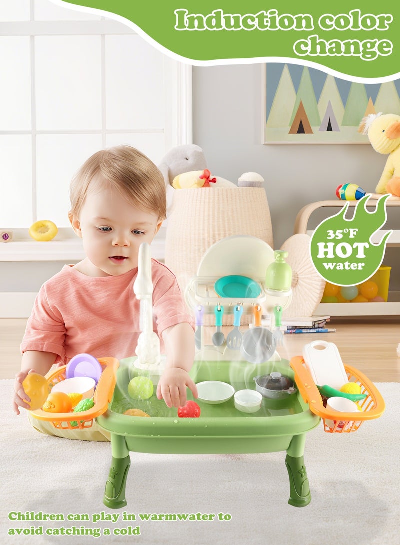 Rightsure Kids Kitchen Sink Toys with Flowing Water 34pcs Electric Dishwasher Toys with Automatic Water Circulation System Kitchen Toys for Kids Boys Girls Toddlers (Green)  - Image 4