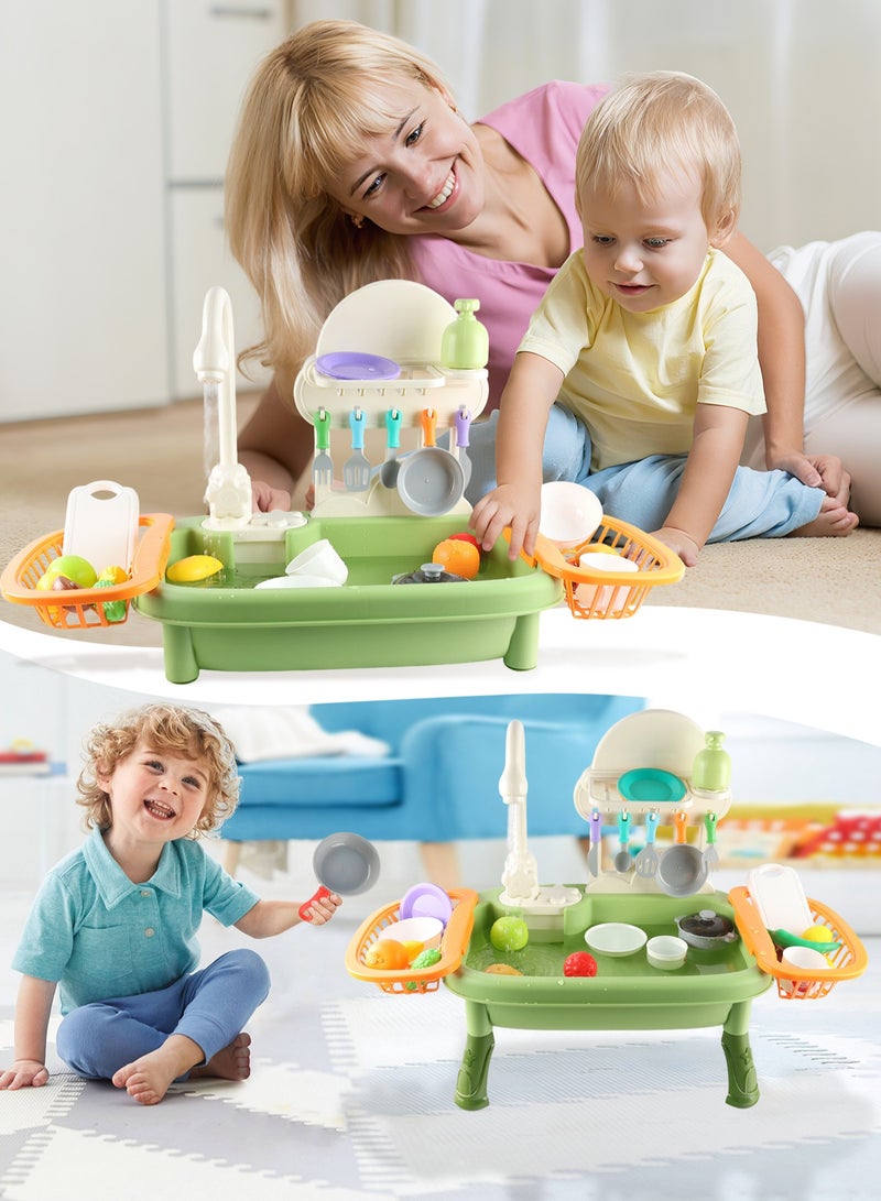 Rightsure Kids Kitchen Sink Toys with Flowing Water 34pcs Electric Dishwasher Toys with Automatic Water Circulation System Kitchen Toys for Kids Boys Girls Toddlers (Green)  - Image 5