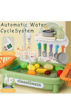Rightsure Kids Kitchen Sink Toys with Flowing Water 34pcs Electric Dishwasher Toys with Automatic Water Circulation System Kitchen Toys for Kids Boys Girls Toddlers (Green)  - Image 5