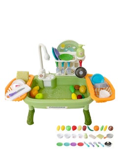 Rightsure Kids Kitchen Sink Toys with Flowing Water 34pcs Electric Dishwasher Toys with Automatic Water Circulation System Kitchen Toys for Kids Boys Girls Toddlers (Green)  - Image 1