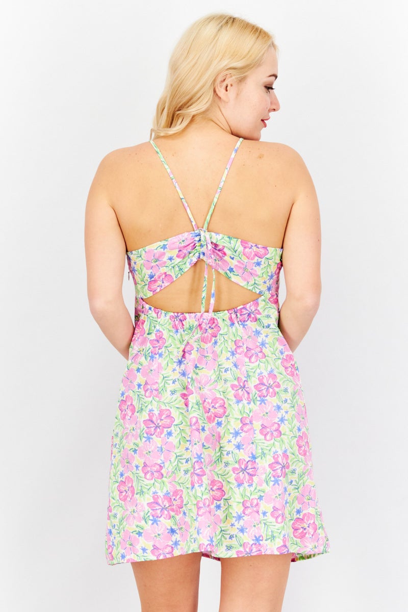 Sinsay Women Floral Printed Mini Dress, Pink Combo  - Image 3