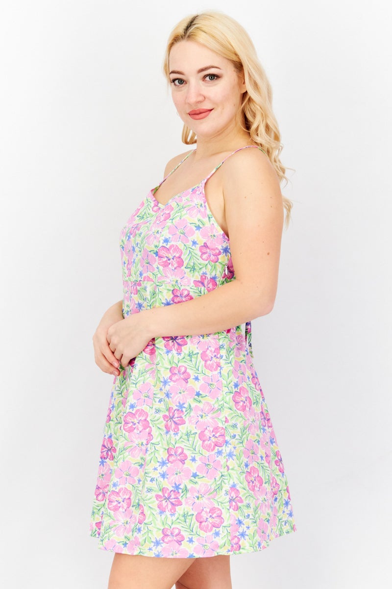 Sinsay Women Floral Printed Mini Dress, Pink Combo  - Image 2