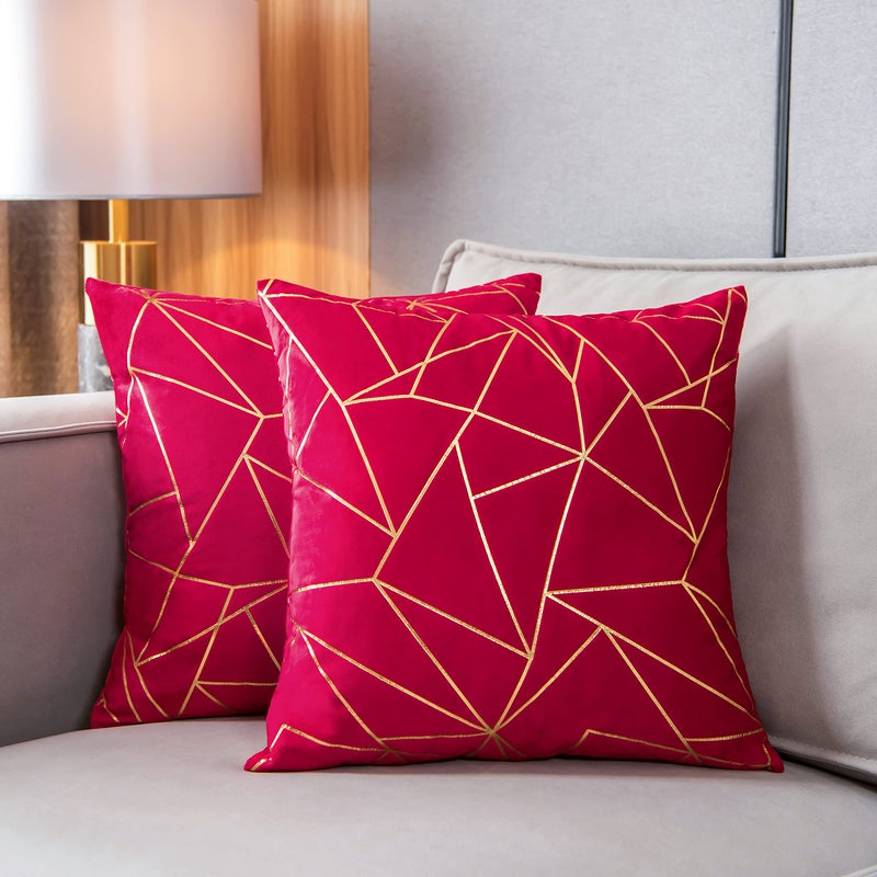 YONGLIU YONGLIU Throw Pillow Covers Velvet Decorative 2 Packs Ultra-Soft Cushion Case for Christmas Sofa Bedroom Car Living Room (Red  20""X20"")  - Image 1