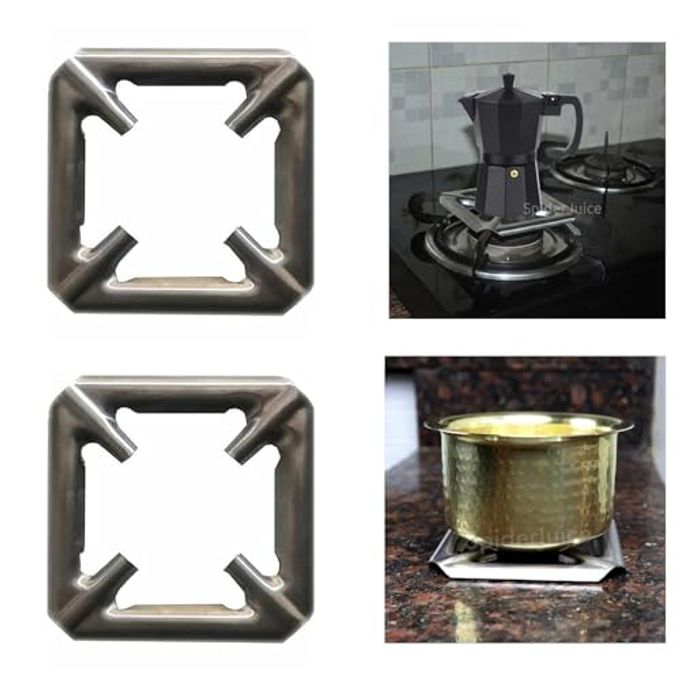 SpiderJuice 2Pc Removable Square Shape Gas Burner Stand for Small Utensils Vessels Vaghar Kadai Bowls Sauce Pans Tadka Pots Vati Chulha Stove Top Plate Support Jali Hot Bartan Holder Trivet - Image 1