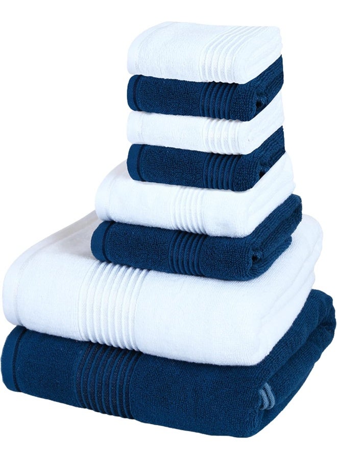 Home Dwell Premium Bath Towels Set - Set of 8 - 100% Cotton Highly Absorbent 2 Bath Towels, 2 Hand Towels and 4 Washcloths - Hotel & Spa Quality Bath Towels - Venice Blue and White - Image 1