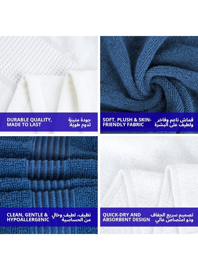 Home Dwell Premium Bath Towels Set - Set of 8 - 100% Cotton Highly Absorbent 2 Bath Towels, 2 Hand Towels and 4 Washcloths - Hotel & Spa Quality Bath Towels - Venice Blue and White - Image 5