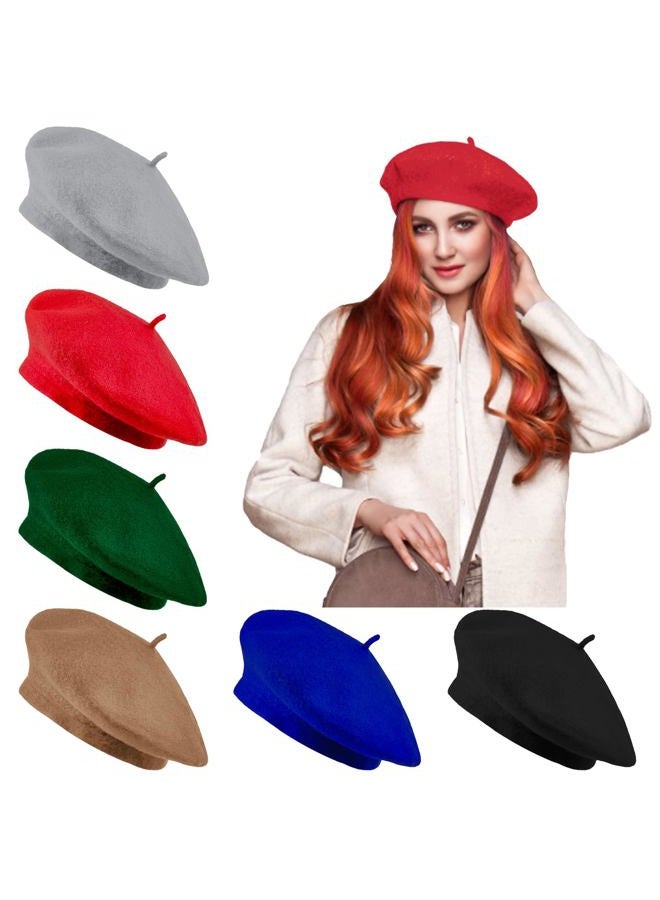 Jolbndcv 6 PCS Beret Hat French Beanie Hat Outdoor Hat Winter Hat Fashion Lady Hat, Black, Bright Red, Camel, Dark Green, Navy Blue, Light Gray, One size - Image 1