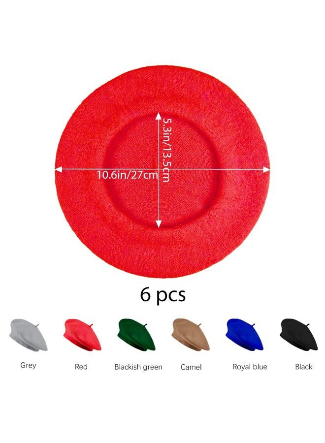 Jolbndcv 6 PCS Beret Hat French Beanie Hat Outdoor Hat Winter Hat Fashion Lady Hat, Black, Bright Red, Camel, Dark Green, Navy Blue, Light Gray, One size - Image 2