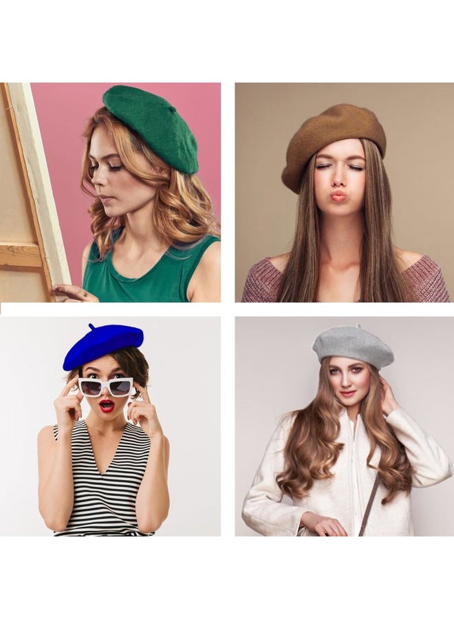 Jolbndcv 6 PCS Beret Hat French Beanie Hat Outdoor Hat Winter Hat Fashion Lady Hat, Black, Bright Red, Camel, Dark Green, Navy Blue, Light Gray, One size - Image 5