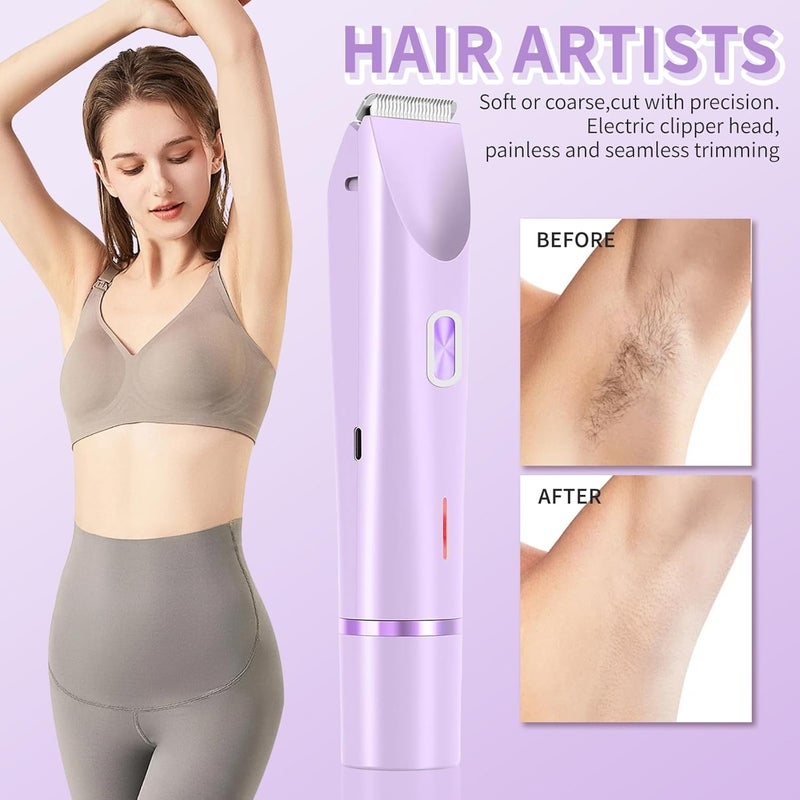 2025 New 2-in-1 Bikini Shaver & Body Trimmer for Women - Cordless Wet/Dry Electric Razor Kit, Waterproof Hair Removal for Face/Lips/Underarms/Legs/Pubic Areas (Purple) - Image 5