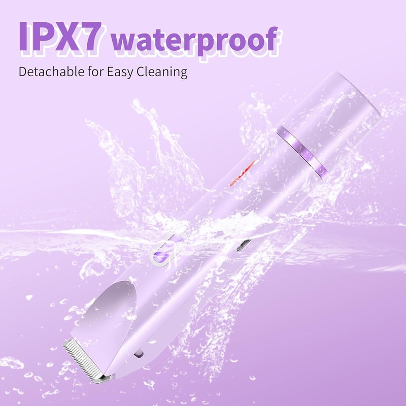 2025 New 2-in-1 Bikini Shaver & Body Trimmer for Women - Cordless Wet/Dry Electric Razor Kit, Waterproof Hair Removal for Face/Lips/Underarms/Legs/Pubic Areas (Purple) - Image 3