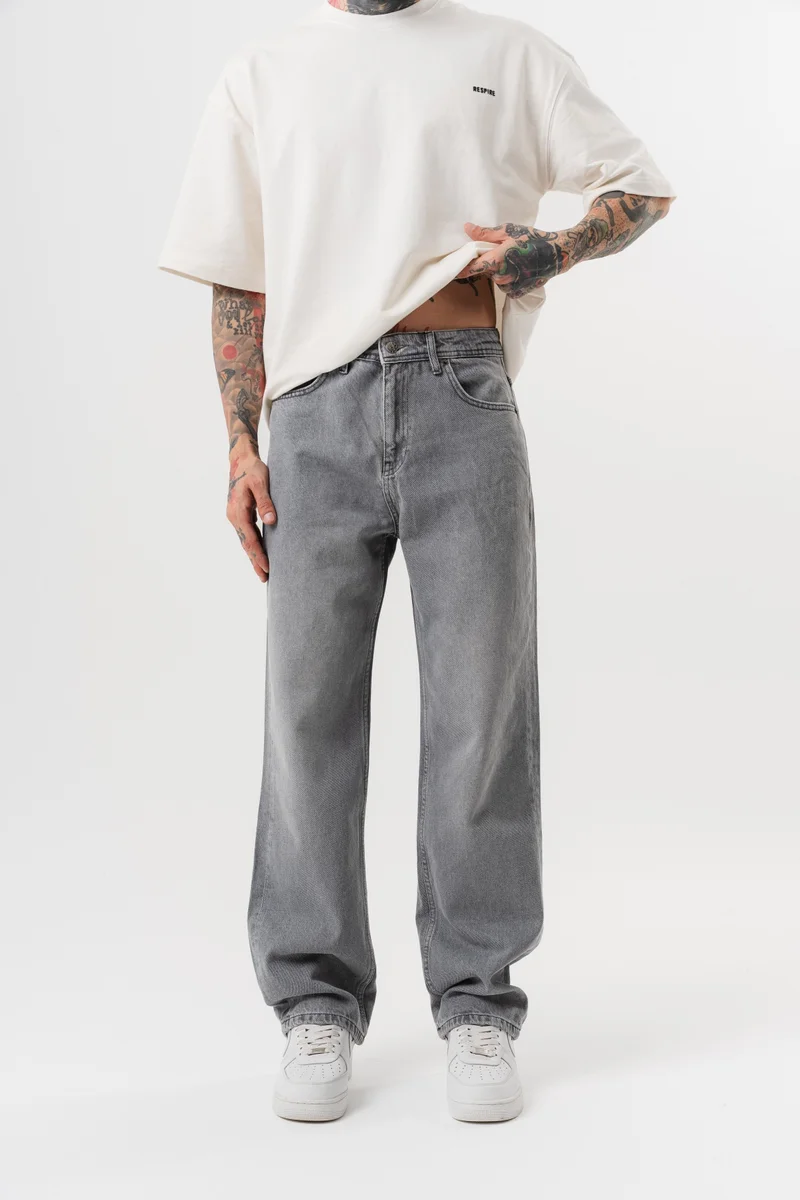 RESPIRE Men's Washed Baggy Pants Light Grey
