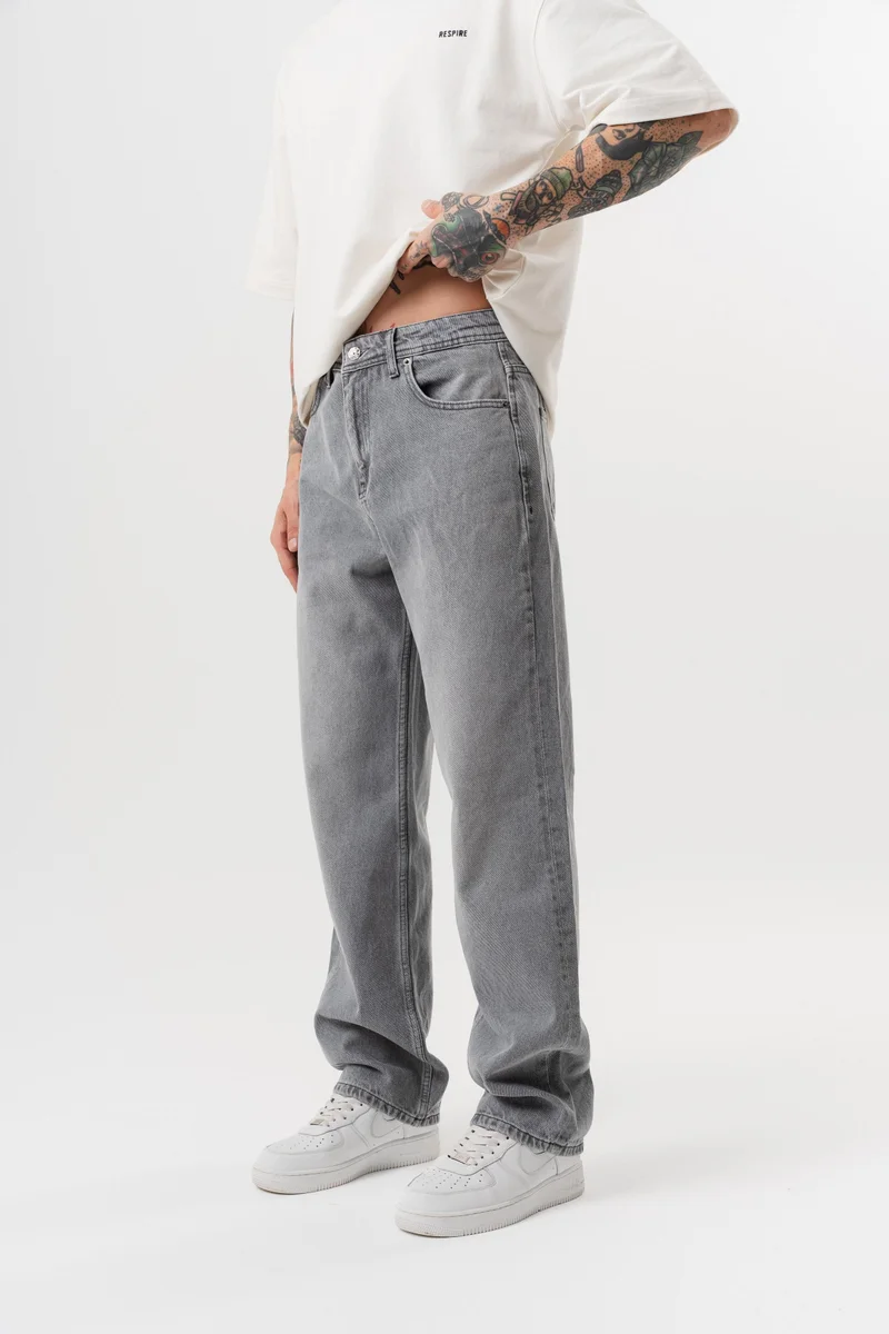 RESPIRE Men's Washed Baggy Pants Light Grey