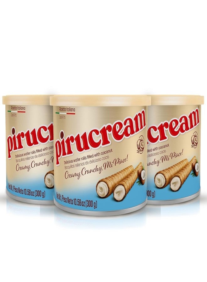 pirucream بروكريم كريمة محشوة بويفر ملفوف. نكهة جوز الهند. مقرمش وخفيف. استمتع مع القهوة أو الآيس كريم. 10.59 أونصة / 300 جرام. عبوة من 3 - Image 1