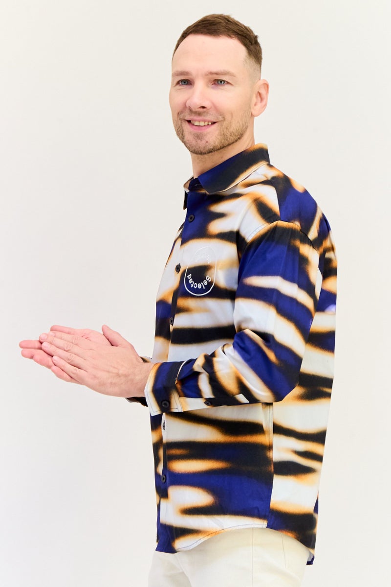 Selected x Etudes Men Oversize Fit Tie Dye Long Sleeves Casual Shirt, Multicolor - Image 3