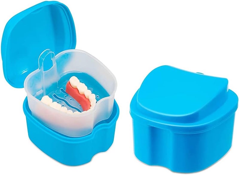 klarako 1PCS Denture Case Denture Bath Box Holder Storage Soak Container with Strainer Basket for False Teeth Cleaning and Storage - Image 1