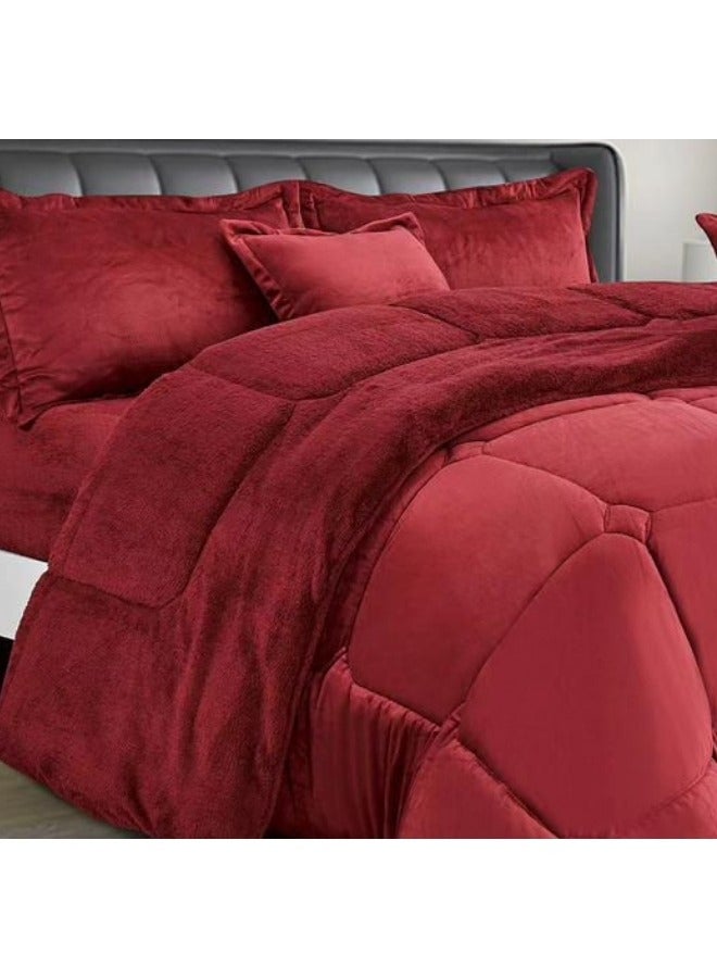 مينج لي مفرش سرير نفرين شتوي 6 قطع وجهين وجه مخمل وجه فرو مقاس كوين 230x250 سم - Image 2